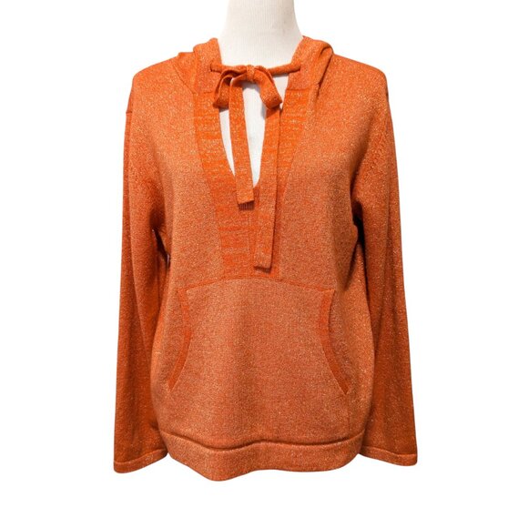 Le Superbe Womens Size M Orange Metallic Peace Sign Wool Cashmere Hooded Sweater - Picture 2 of 12